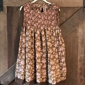 Free People Brown and Pink Floral Smocked Dress